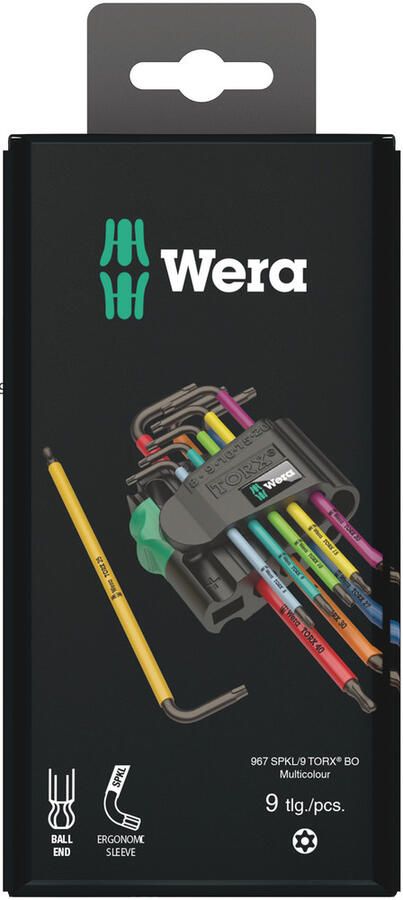 Wera 967 SPKL 9 TORX BO Multicolour Stiftsleutelset BlackLaser 9 -delig 1 stuk(s) 05073599001