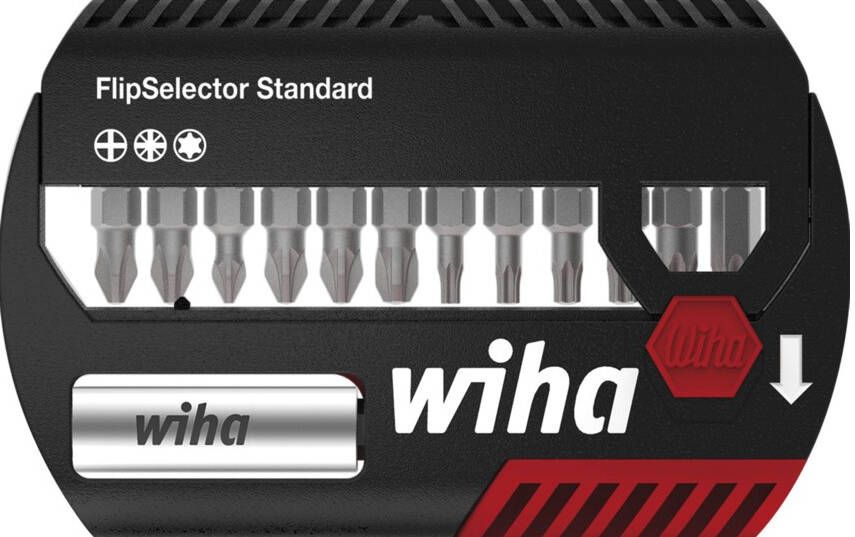 Wiha Bitset FlipSelector Standard 25 mm Phillips Pozidriv TORX 15-delig 1 4" C6 3 met riemclip in blister 39060 39060a