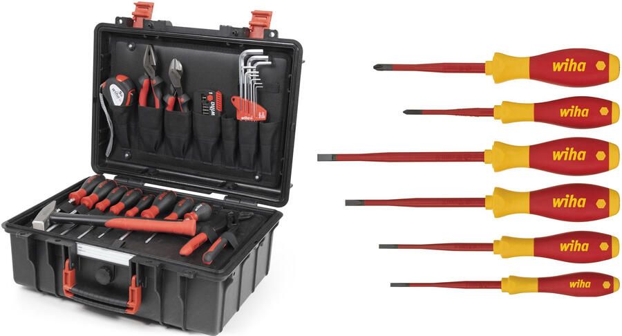Wiha 9300-71403 Gereedschapskoffer Basic Set L | 18 delig + SoftFinish slimFix schroevendraaierset VDE | 6-delig