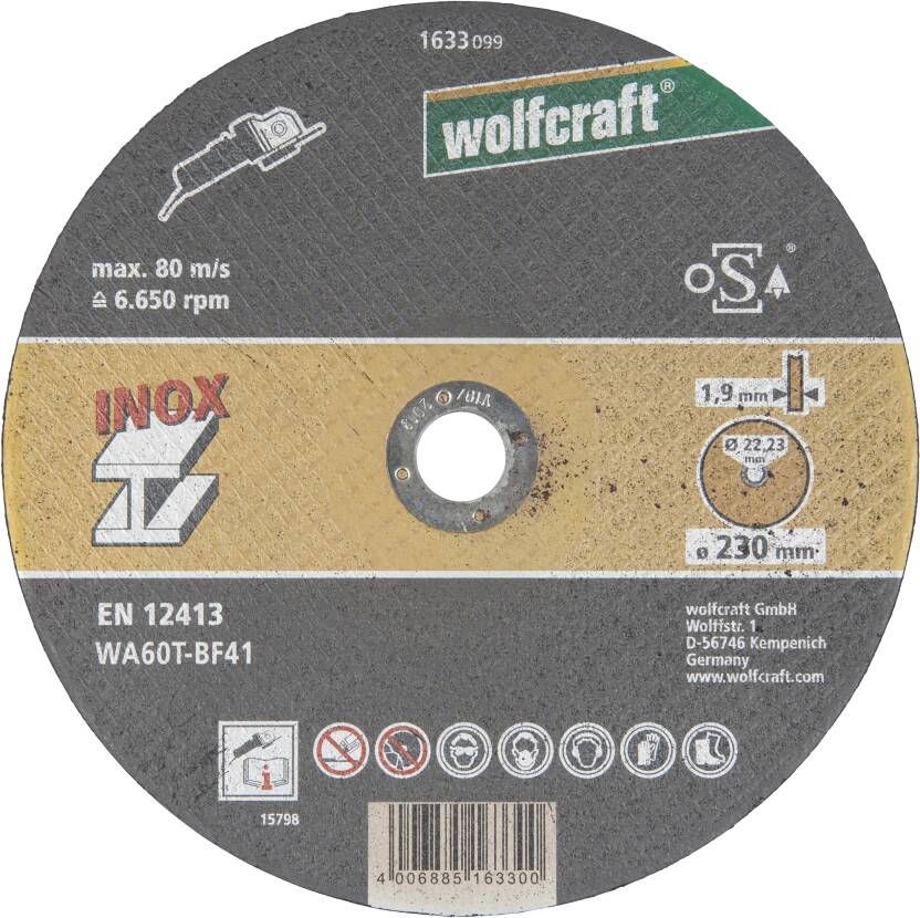 Wolfcraft Doorslijpschijf | Inox | Ø230 x 1 9 x 22 2mm | 1 stuk 1633099