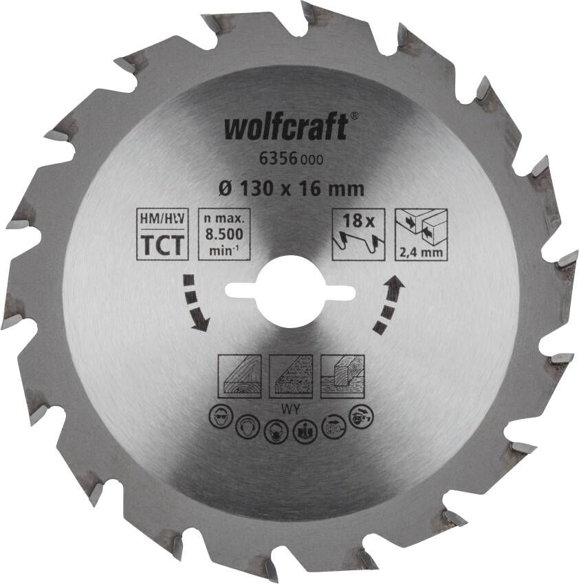 Wolfcraft Handcirkelzaagblad | HM | 18 Zähne | Ø130mm | 1 stuk 6356000