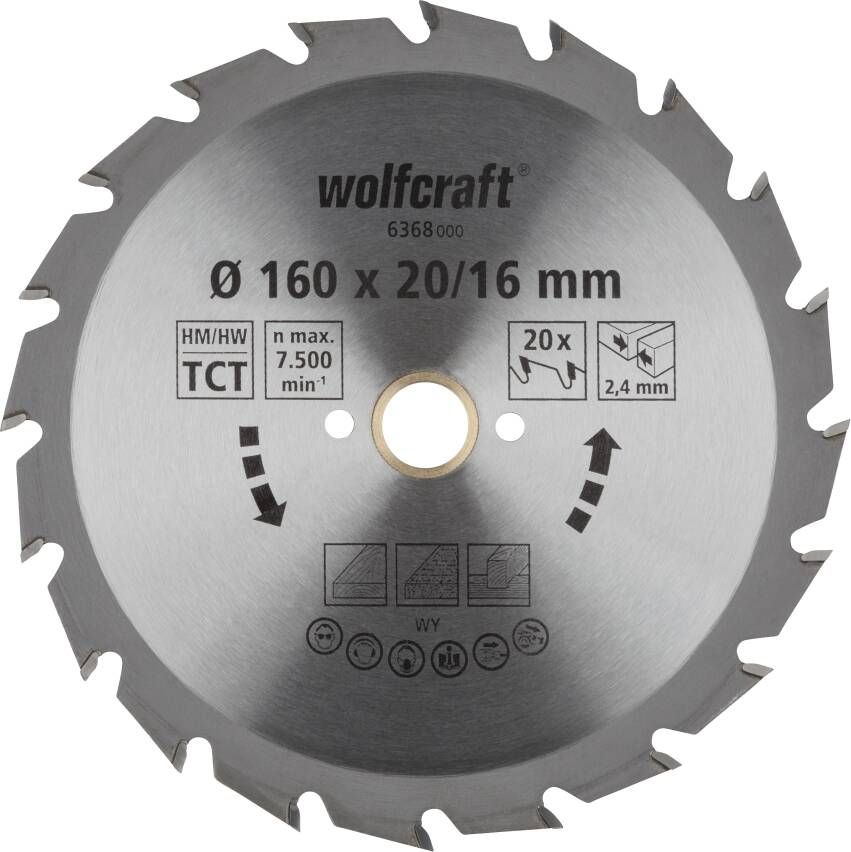 Wolfcraft Handcirkelzaagblad | HM | 20 Zähne | Ø160mm | 1 stuk 6368000