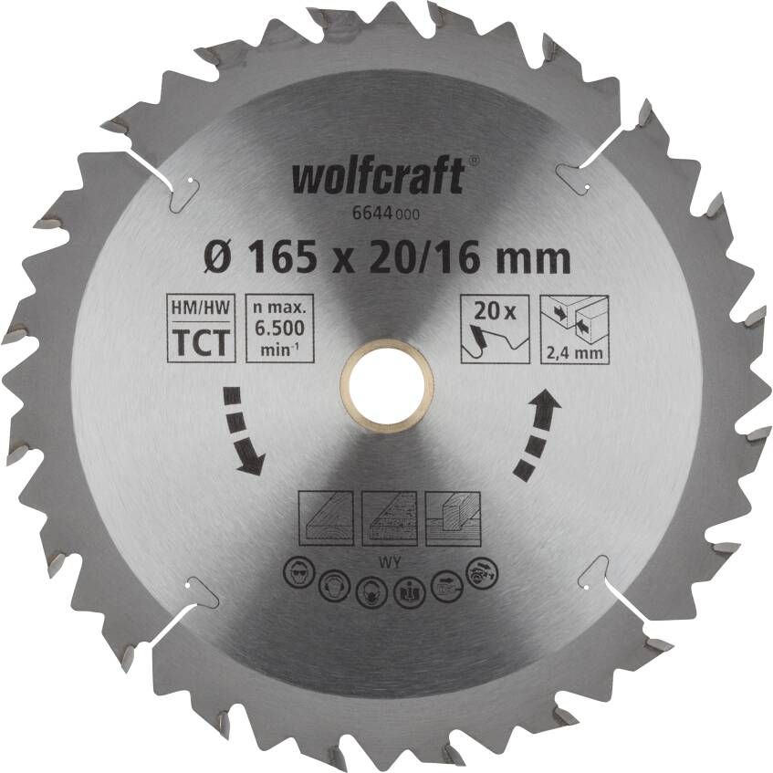 Wolfcraft Handcirkelzaagblad | HM | 20 Zähne | Ø165 x 20 16mm | 1 stuk 6644000