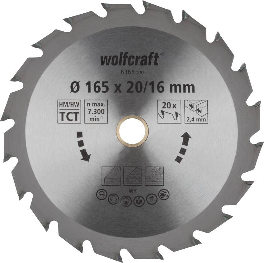 Wolfcraft Handcirkelzaagblad | HM | 20 Zähne | Ø165mm | 1 stuk 6365000