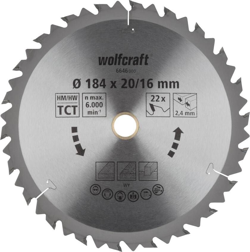 Wolfcraft Handcirkelzaagblad | HM | 22 Zähne | Ø184 x 20 16mm | 1 stuk 6646000