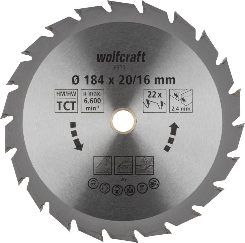 Wolfcraft Handcirkelzaagblad | HM | 22 Zähne | Ø184mm | 1 stuk 6373000