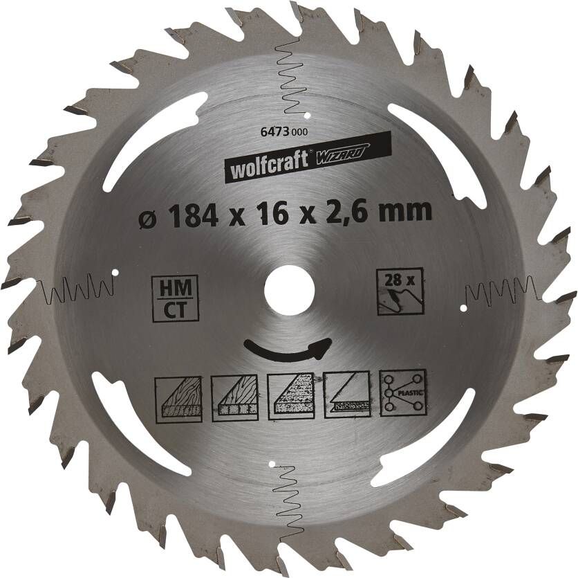 Wolfcraft Handcirkelzaagblad | HM | 28 Zähne | Ø184mm | 1 stuk 6473000