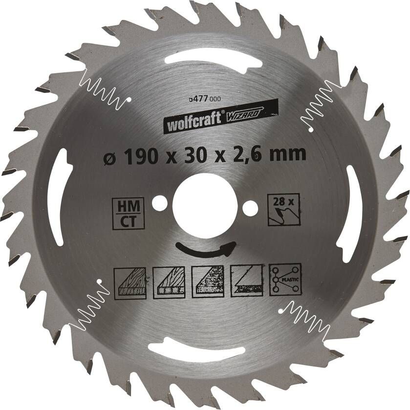 Wolfcraft Handcirkelzaagblad | HM | 28 Zähne | Ø190mm | 1 stuk 6477000