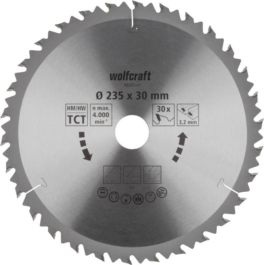 Wolfcraft Handcirkelzaagblad | HM | 30 Zähne | Ø235 x 30mm | 1 stuk 6650000