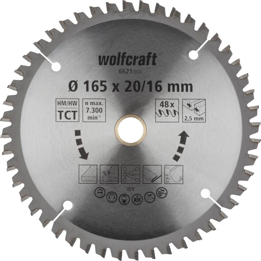 Wolfcraft Handcirkelzaagblad | HM | 48 Zähne | Ø165 x 20 16mm | 1 stuk 6621000