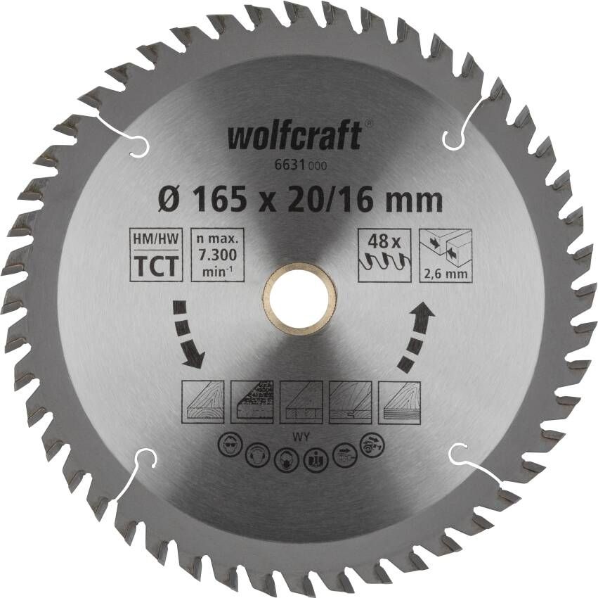 Wolfcraft Handcirkelzaagblad | HM | 48 Zähne | Ø165 x 20 16mm | 1 stuk 6631000