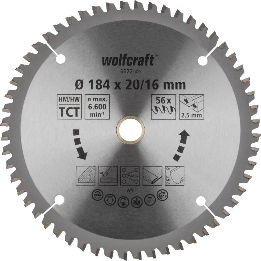 Wolfcraft Handcirkelzaagblad | HM | 56 Zähne | Ø184 x 20 16mm | 1 stuk 6622000