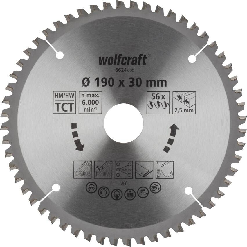 Wolfcraft Handcirkelzaagblad | HM | 56 Zähne | Ø190 x 30mm | 1 stuk 6624000