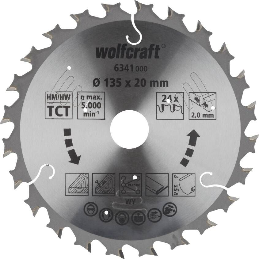 Wolfcraft Handcirkelzaagblad | Voor accu-handcirkelzagen | HM | Ø135 x 20mm | 1 stuk 6341000