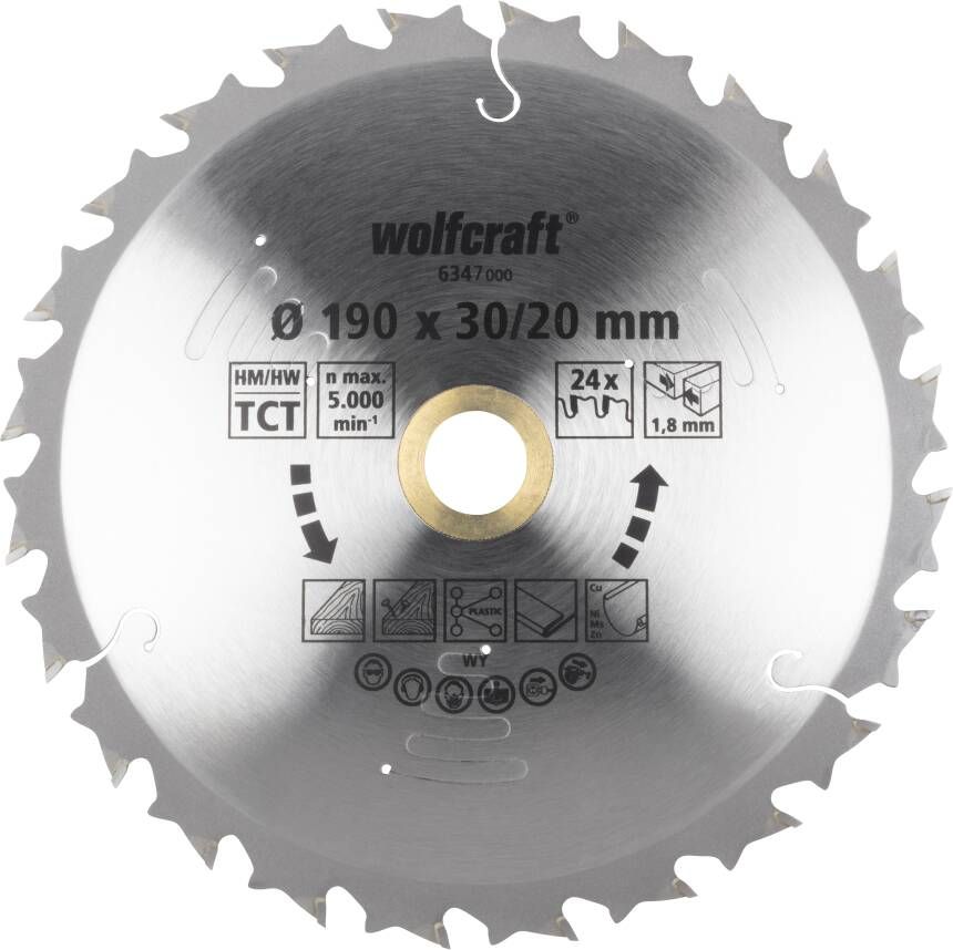 Wolfcraft Handcirkelzaagblad | Voor accu-handcirkelzagen | HM | Ø190 x 30 20mm | 1 stuk 6347000