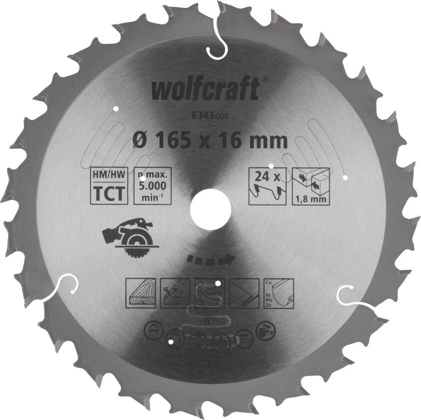 Wolfcraft Handcirkelzaagblad | Voor accu-handcirkelzagen | HM | 24 Zähne | Ø165mm | 1 stuk 6343000