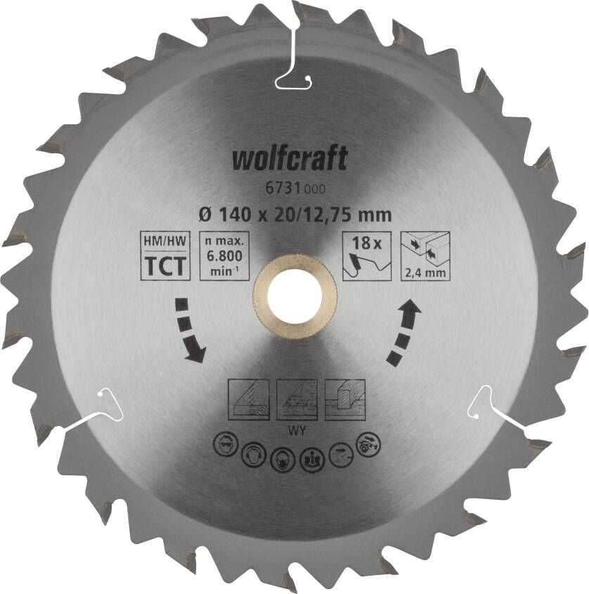 Wolfcraft HM-Cirkelzaagblad | 18 td | Ø140 x 12 75 x 2 4mm | 1 stuk 6731000