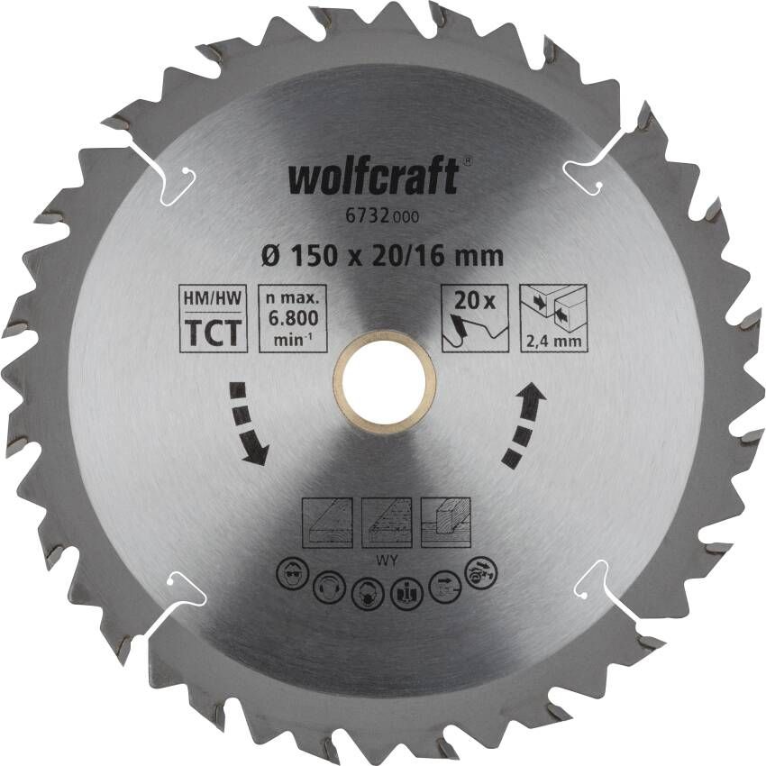 Wolfcraft HM Cirkelzaagblad | 20 td | Ø150 x 20 x 2 4mm | 1 stuk 6732000