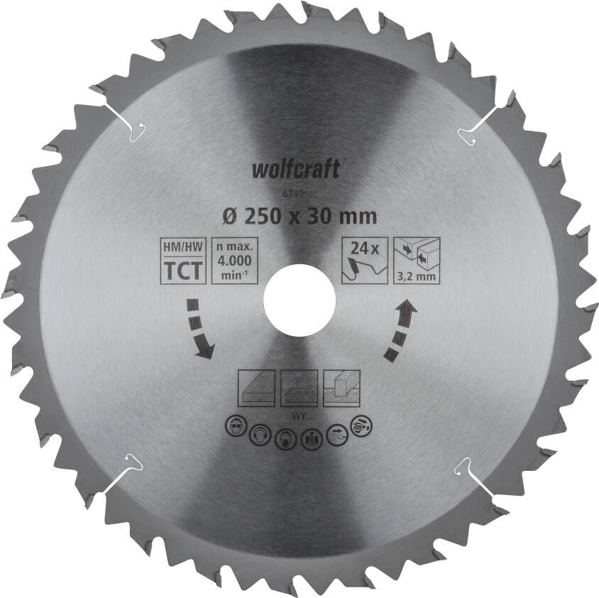 Wolfcraft HM Cirkelzaagblad | 24 td | Ø250 x 30 x 3 2mm | 1 stuk 6740000