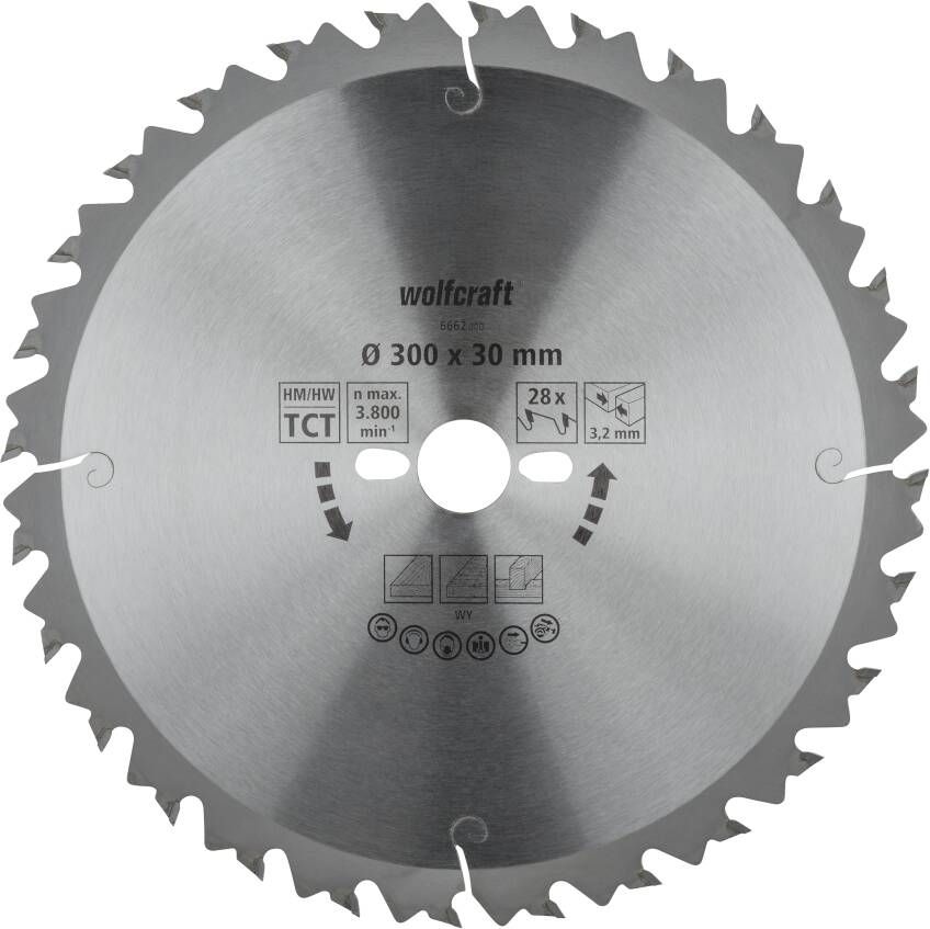 Wolfcraft HM Cirkelzaagblad | 28 td | Ø300 x 30 x 3 2mm | 1 stuk 6662000