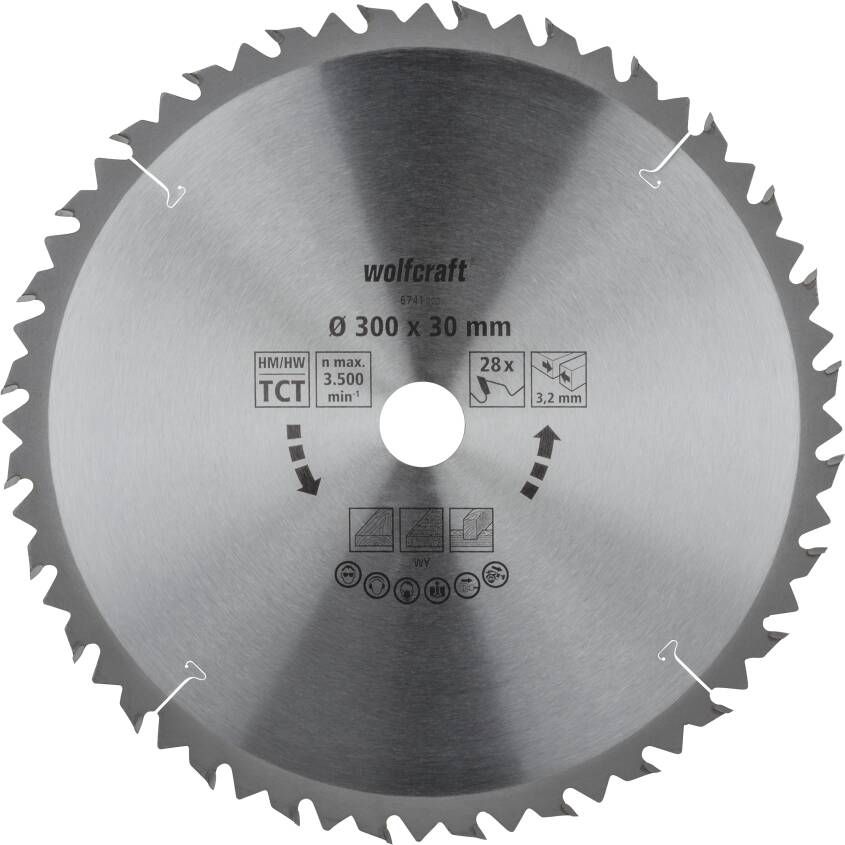 Wolfcraft HM Cirkelzaagblad | 28 td | Ø300 x 30 x 3 2mm | 1 stuk 6741000