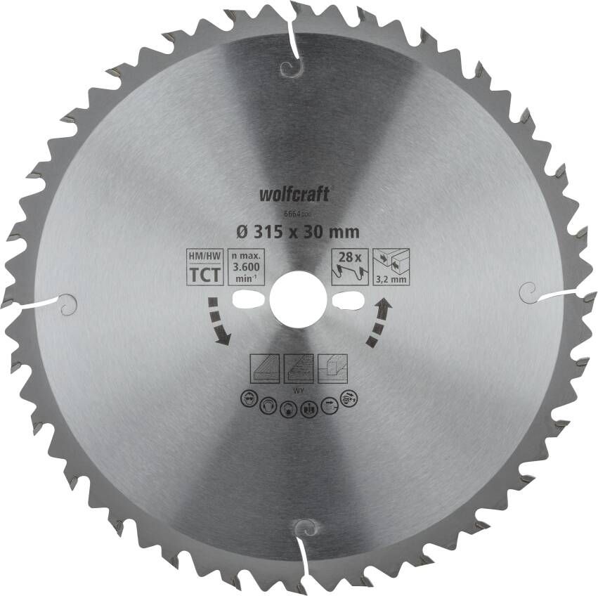 Wolfcraft HM Cirkelzaagblad | 28 td | Ø315 x 30 x 3 2mm | 1 stuk 6664000