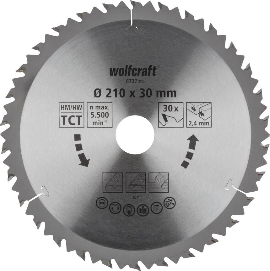 Wolfcraft HM Cirkelzaagblad | 30 td | Ø210 x 30 x 2 4mm | 1 stuk 6737000