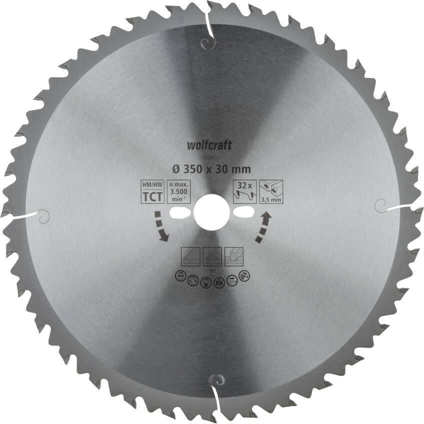 Wolfcraft HM Cirkelzaagblad | 32 td | Ø350 x 30 x 3 5mm | 1 stuk 6666000