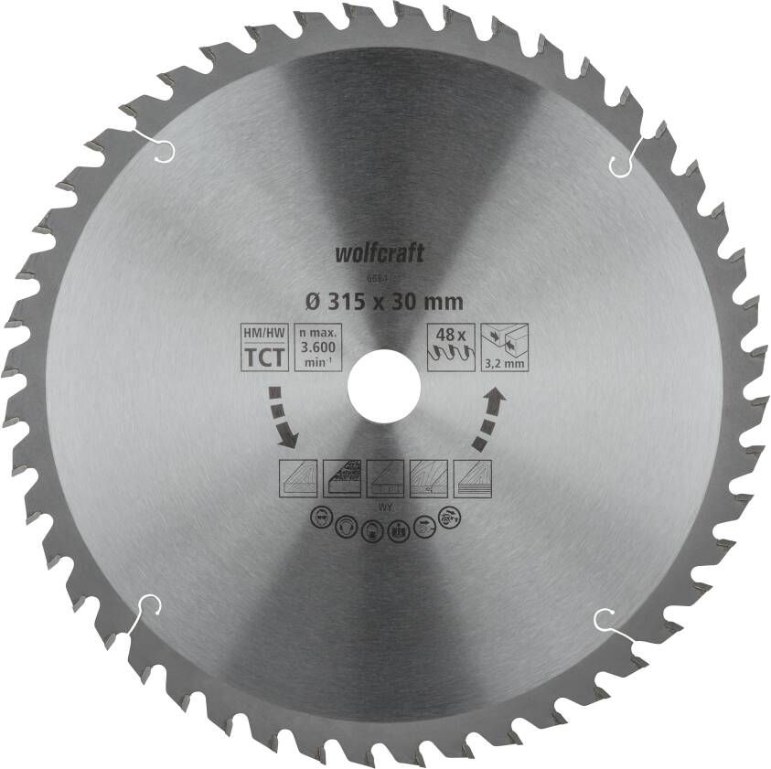 Wolfcraft HM Cirkelzaagblad | 48 td | Ø315 x 30 x 3 2mm | 1 stuk 6684000