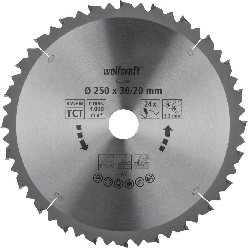 Wolfcraft Kap- en verstekzaagblad | HM | 24 Zähne | Ø250mm | 1 stuk 6552000