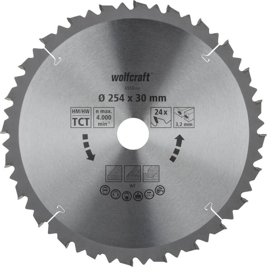 Wolfcraft Kap- en verstekzaagblad | HM | 24 Zähne | Ø254mm | 1 stuk 6553000