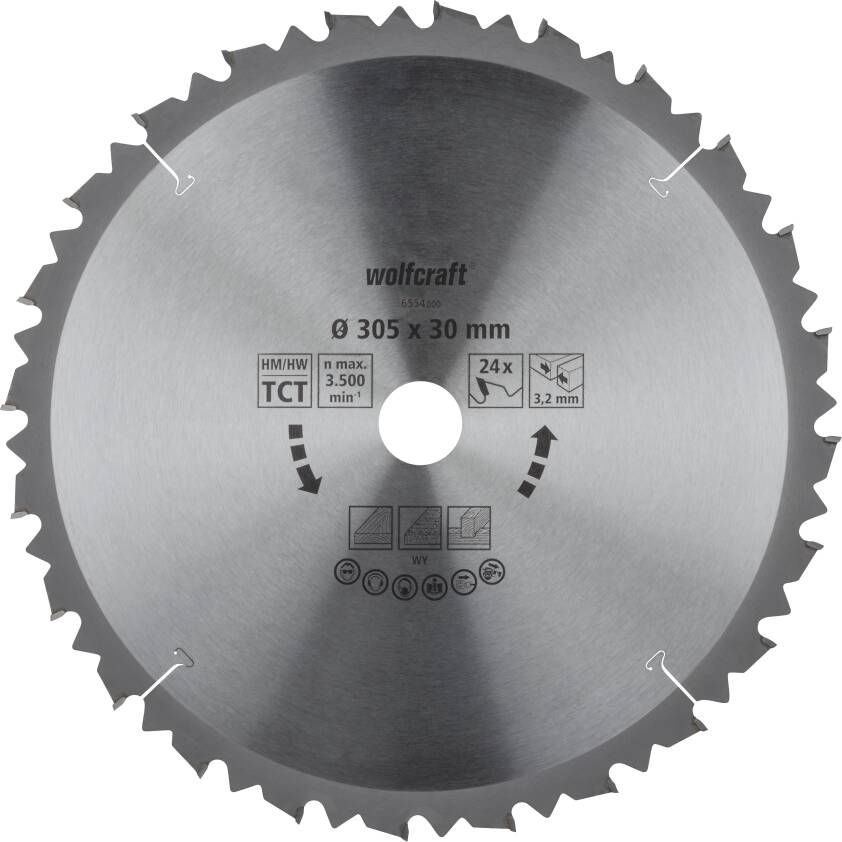 Wolfcraft Kap- en verstekzaagblad | HM | 24 Zähne | Ø305mm | 1 stuk 6554000