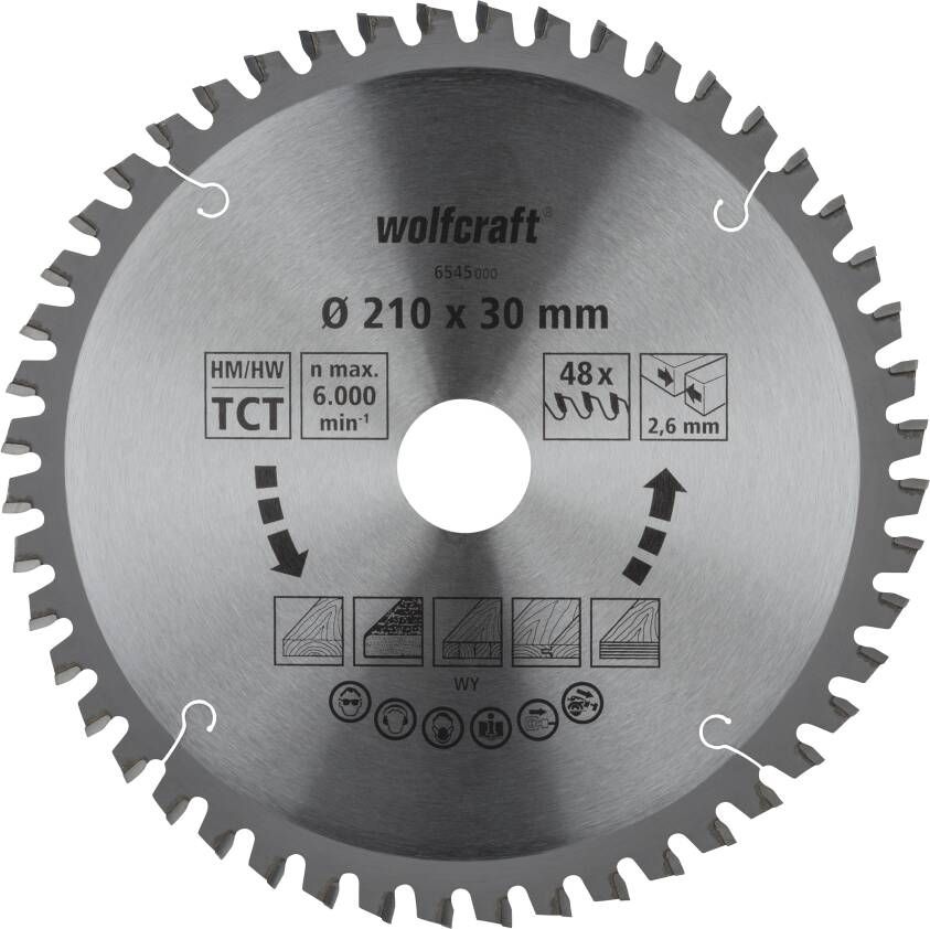 Wolfcraft Kap- en verstekzaagblad | HM | 48 Zähne | Ø210mm | 1 stuk 6545000