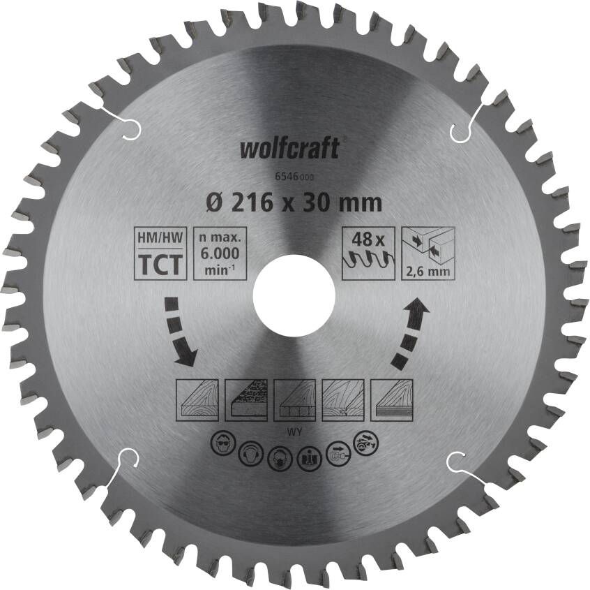 Wolfcraft Kap- en verstekzaagblad | HM | 48 Zähne | Ø216mm | 1 stuk 6546000