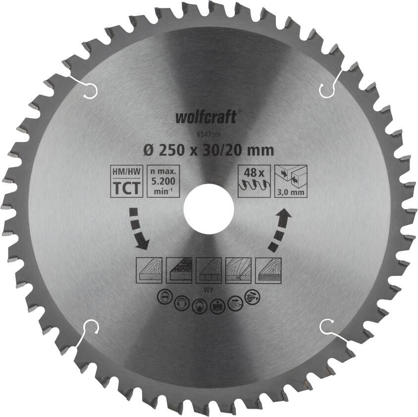 Wolfcraft Kap- en verstekzaagblad | HM | 48 Zähne | Ø250mm | 1 stuk 6547000