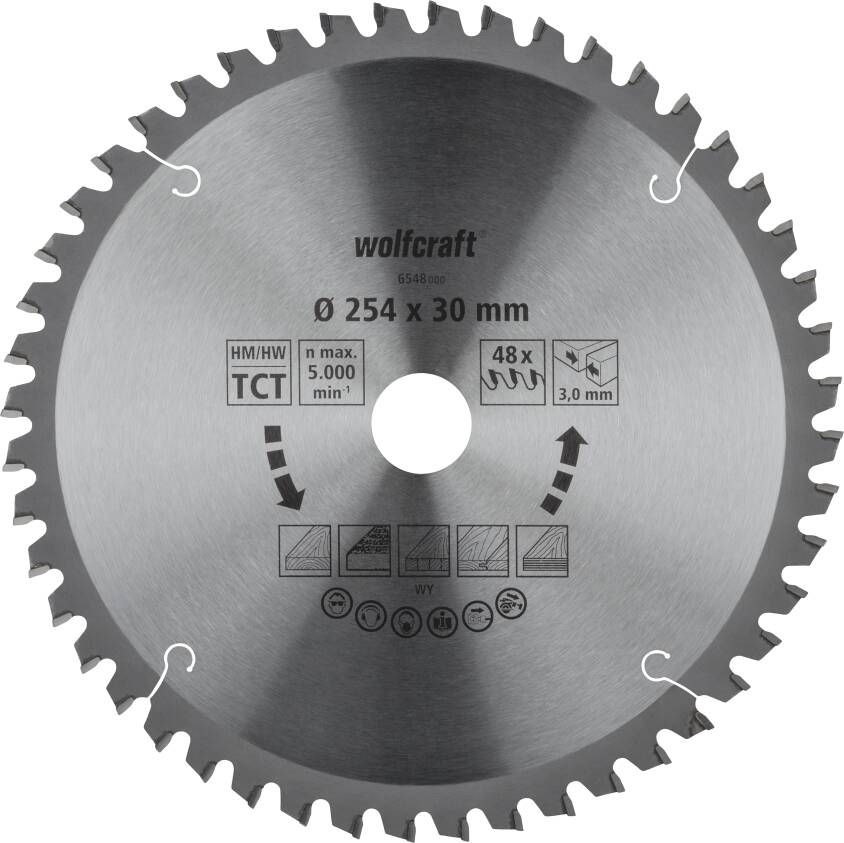 Wolfcraft Kap- en verstekzaagblad | HM | 48 Zähne | Ø254mm | 1 stuk 6548000