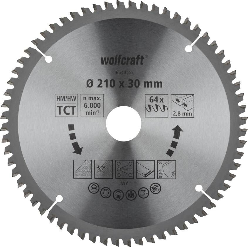 Wolfcraft Kap- en verstekzaagblad | HM | 64 Zähne | Ø210mm | 1 stuk 6540000