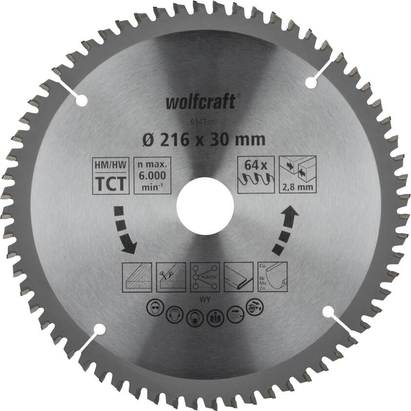 Wolfcraft Kap- en verstekzaagblad | HM | 64 Zähne | Ø216mm | 1 stuk 6541000