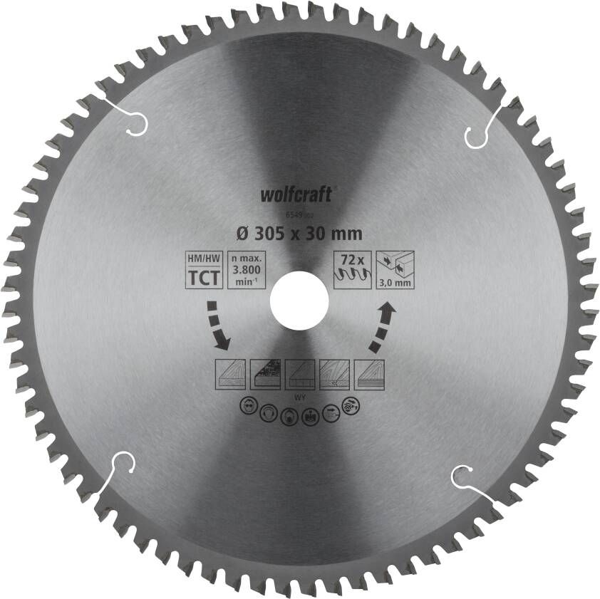 Wolfcraft Kap- en verstekzaagblad | HM | 72 Zähne | Ø305mm | 1 stuk 6549000