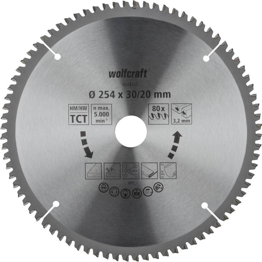 Wolfcraft Kap- en verstekzaagblad | HM | 80 Zähne | Ø254mm | 1 stuk 6543000