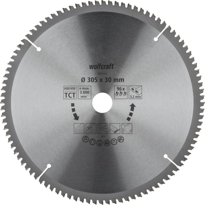 Wolfcraft Kap- en verstekzaagblad | HM | 96 Zähne | Ø305mm | 1 stuk 6544000