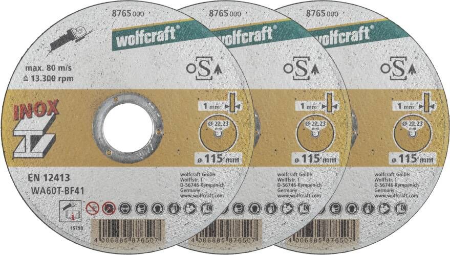 Wolfcraft Slijpschijven | Voor edelstaal | Extra dun | Ø115mm | 3 stuks 8460000