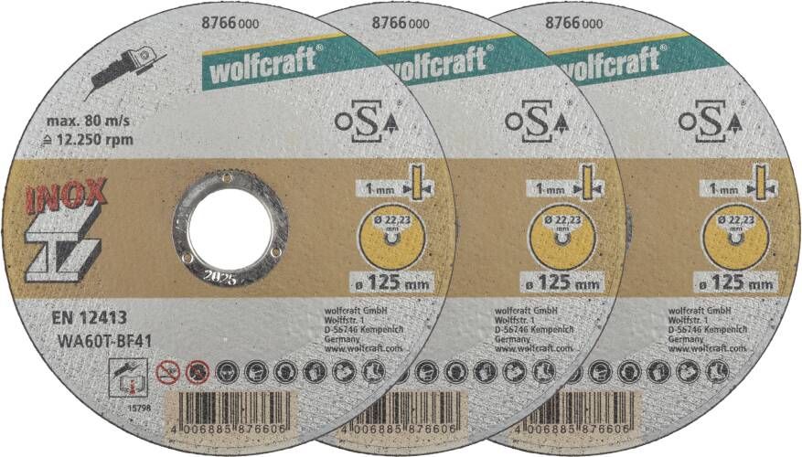 Wolfcraft Slijpschijven | Voor edelstaal | Extra dun | Ø125mm | 3 stuks 8461000