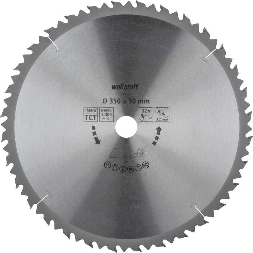 Wolfcraft Tafelcirkelzaagblad | HM | 32 Zähne | Ø350mm | 1 stuk 6593000