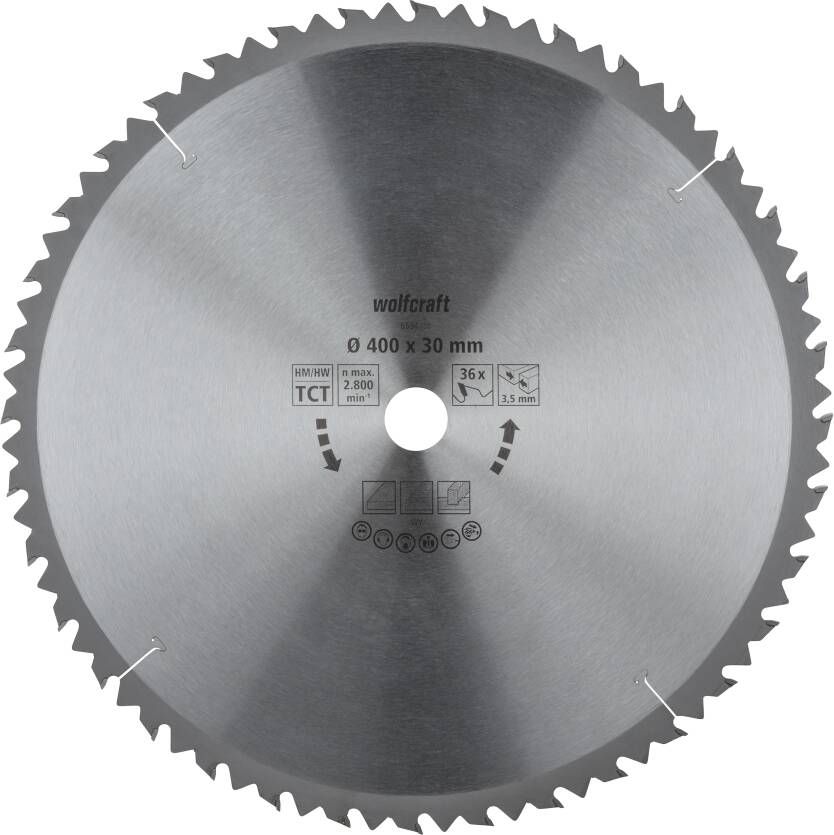 Wolfcraft Tafelcirkelzaagblad | HM | 36 Zähne | Ø400mm | 1 stuk 6594000