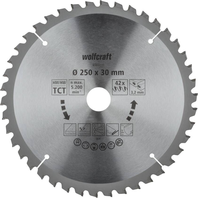 Wolfcraft Tafelcirkelzaagblad | HM | 42 Zähne | Ø250mm | 1 stuk 6583000