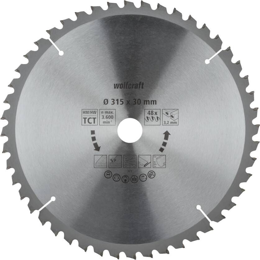 Wolfcraft Tafelcirkelzaagblad | HM | 48 Zähne | Ø315mm | 1 stuk 6584000